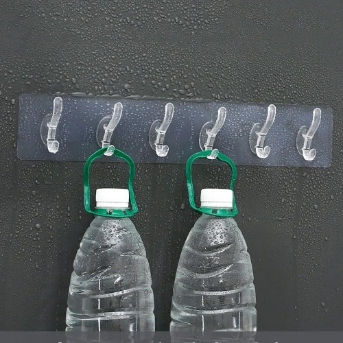 6 Hook Sticker - Transparent Waterproof Adhesive, Heat Resistant And Corrosion Resistant | Heavy-duty Self-adhesive Strip For Multi-purpose Wall Hanging