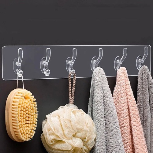 6 Hook Sticker - Transparent Waterproof Adhesive, Heat Resistant And Corrosion Resistant | Heavy-duty Self-adhesive Strip For Multi-purpose Wall Hanging