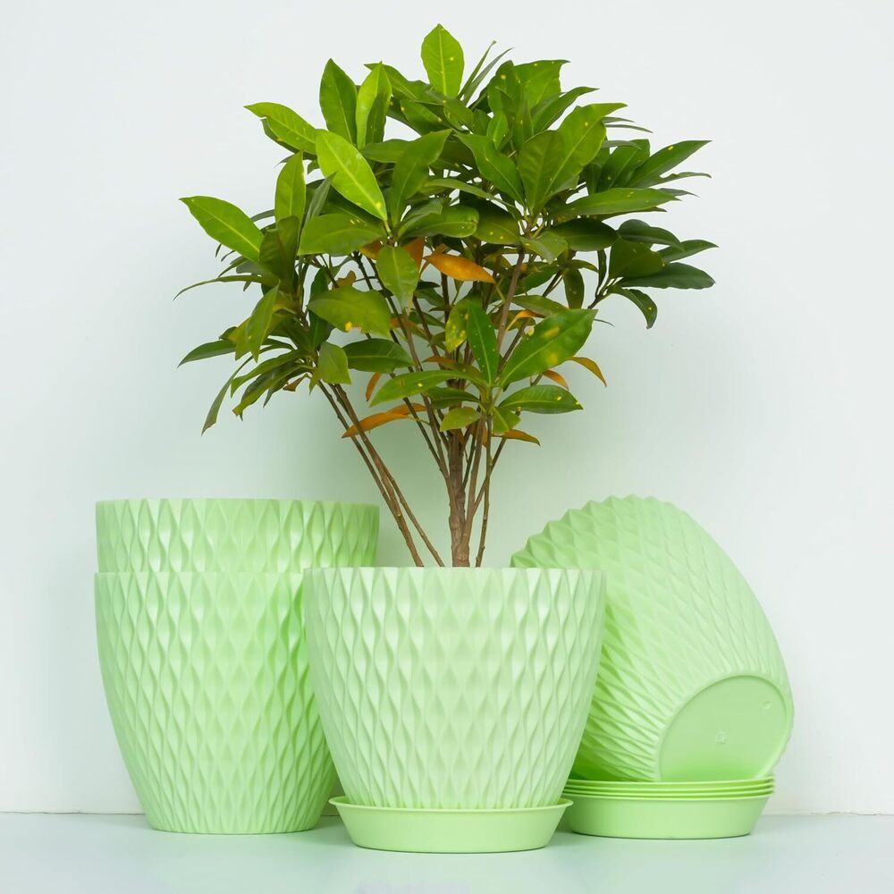 Plastic Round Flower Pots For Indoor & Outdoor - Eco-friendly Polypropylene, 15cm Height, 17.5cm Top Diameter | Durable Design, Effective Drainage System