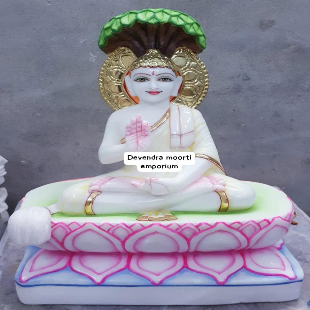 Handmade Beautifully Crafted Marble Gautam Swami Jain Statue In Makrana Marble - Color: Multicolour