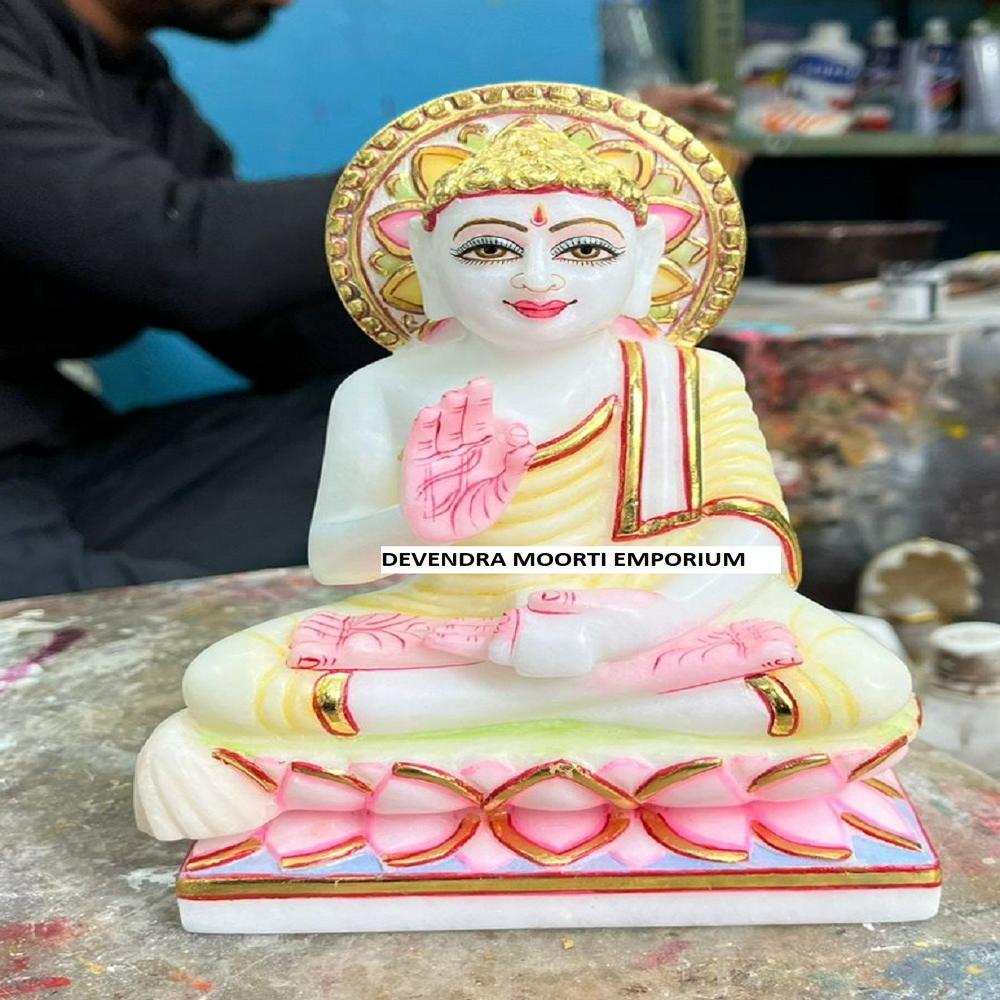 Marble Gautam Swami Jain Statue In Makrana Marble - Color: Multicolour