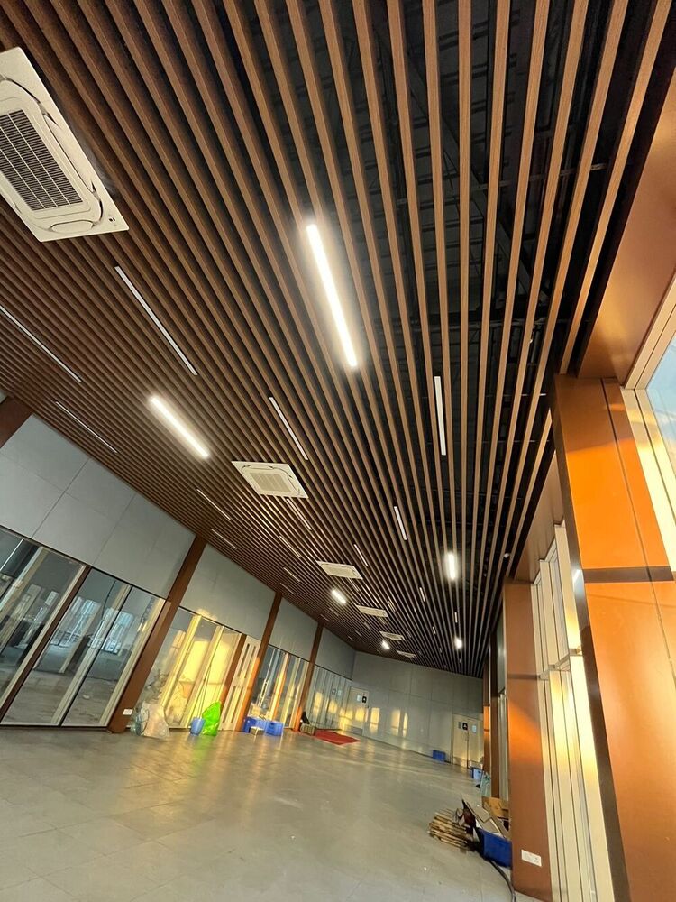 Wood Finish Powder Coating on Baffle false Ceiling