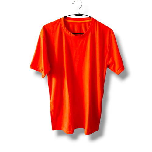 Mens Red Round Neck Cotton T-Shirt - Color: Orange