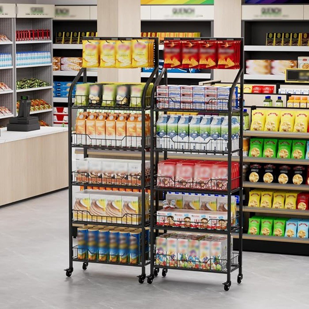 Bread Display Rack - Metal Frame With Wire Shelving | Versatile Design For Optimized Space, Ideal For Retail Displays And Snack Presentation