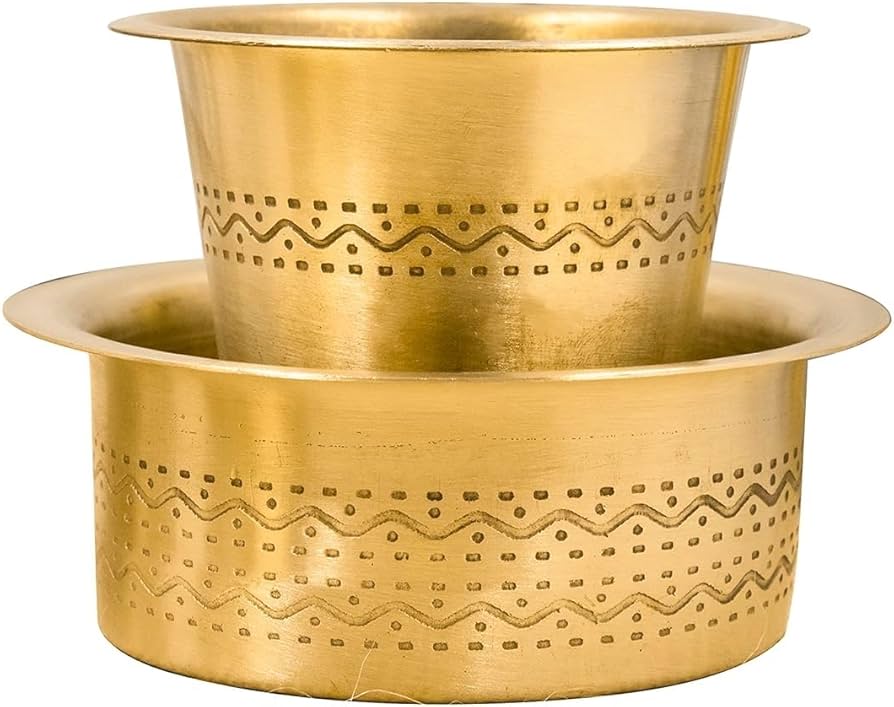 Coffee Dabara Set - Metal, 5 Inch Round | Gold Electroplated Finish, Brass Handle, Lightweight Design