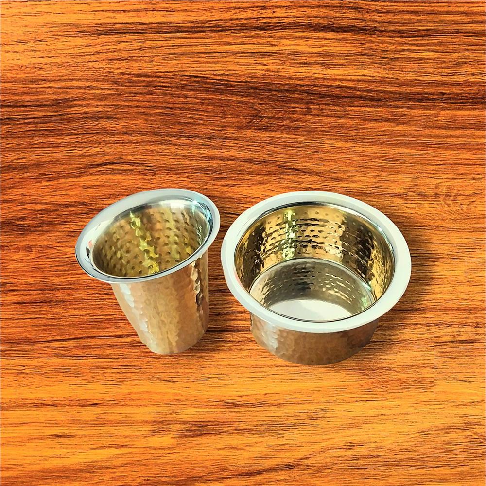 Coffee Dabara Set - Metal, 5 Inch Round | Gold Electroplated Finish, Brass Handle, Lightweight Design