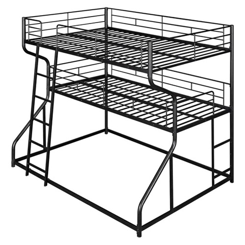 Triple Twin Mild Steel Bunk Bed With Mattress - Color: Black