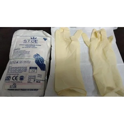 Sterile Latex Surgical Gloves Powder Free - Latex Material, Medium Size, Crisp White Color, Half Finger Style , Disposable Medical Use