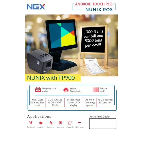 Ngx Nunix Android Touch Pos 14 With Restro Pro Software With Pos Printer - Color: Black