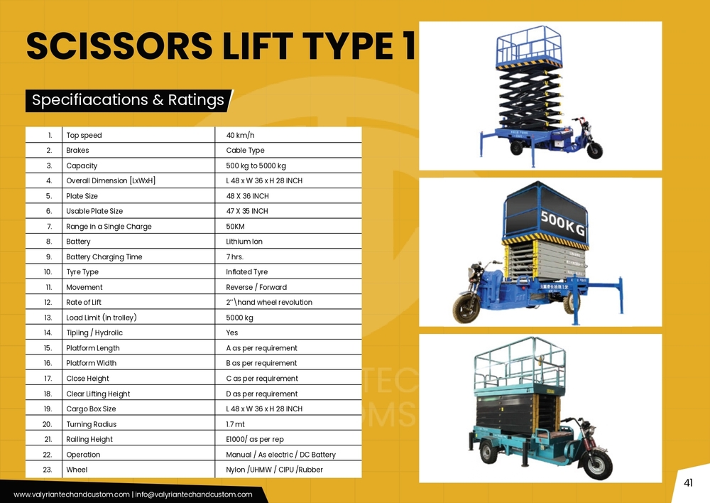 500-5000Kg Battery Operated Scissor Lift - Color: Blue