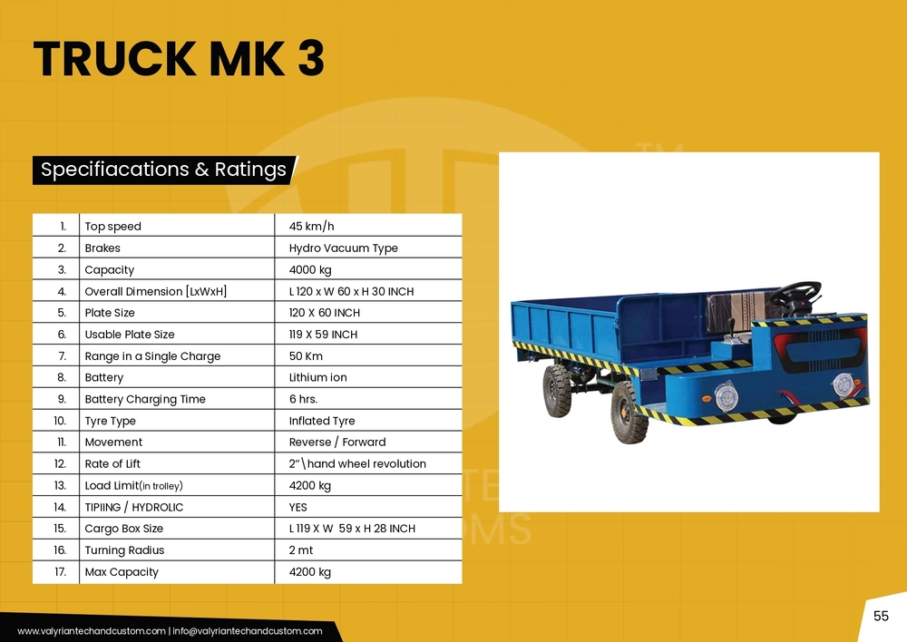 4000 Kg Hydro Battery Operated Tipping Truck - Application: Industrial