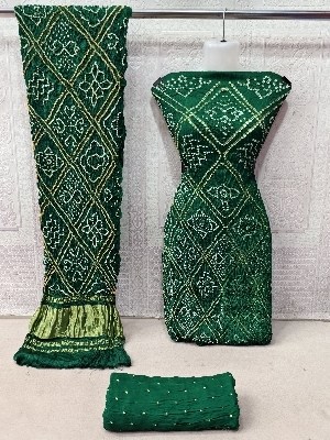 Modal  Silk Gaji Bandhani Suit - Color: Green