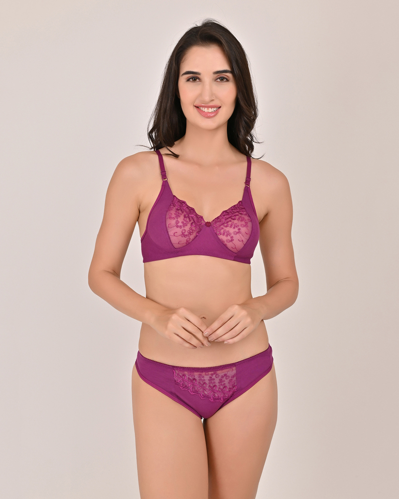 Ember Set - Cotton Blend, Size 28-40, Multicolor | Front Closure Bra With Full Coverage, Hipster Panty, Soft And Breathable Fabric
