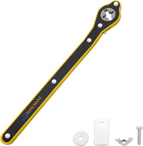 Car Wrench - Steel, 34x4.5x1 Cm, Yellow | 360 Swivel Head, Easy Torque Direction Switch, Durable, Rust-resistant, Labor-saving Handle