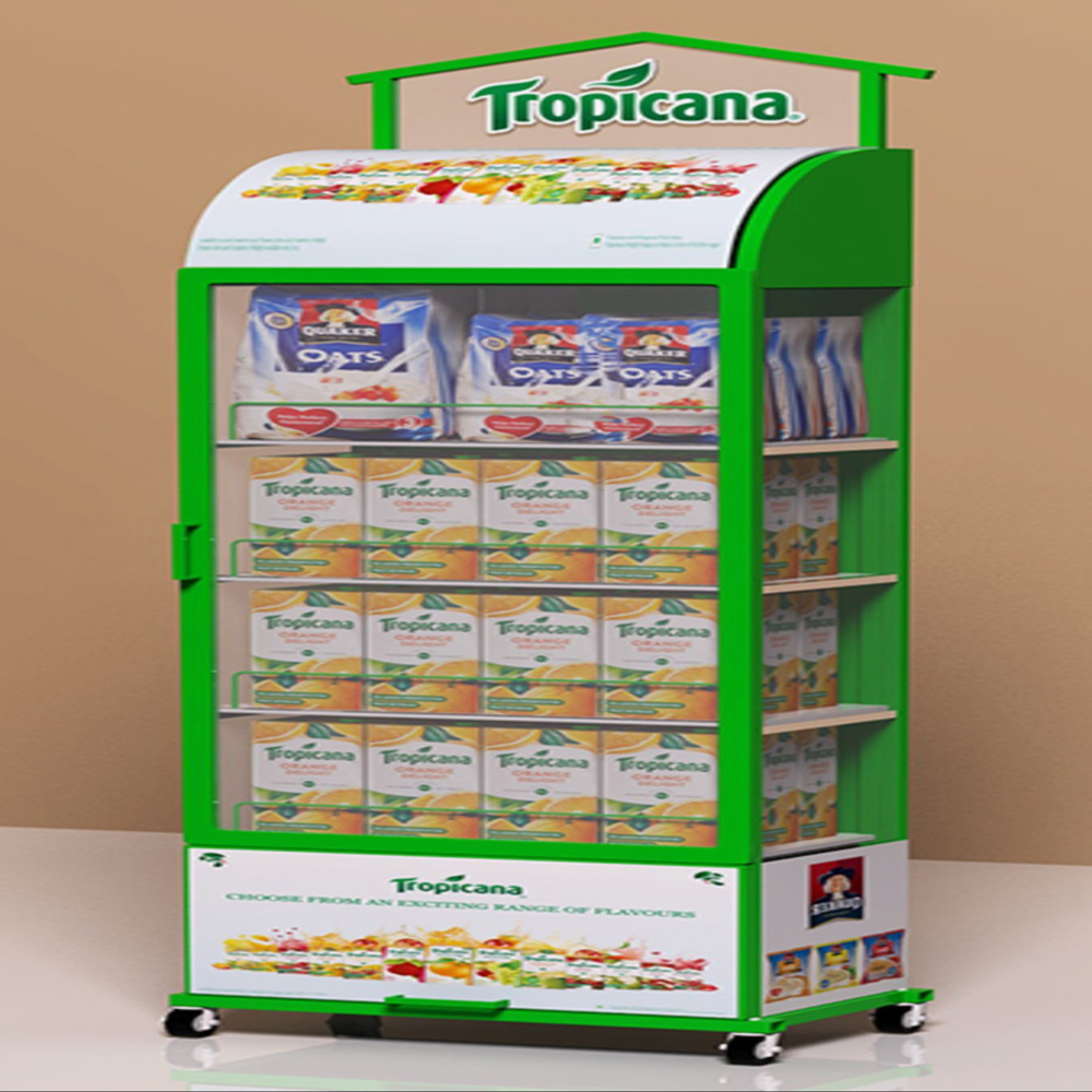 Tropicana Juice Display Rack - Metal Frame, 5 Tier, Sleek Design , Versatile Storage For Retail Environments And Showcasing Snacks
