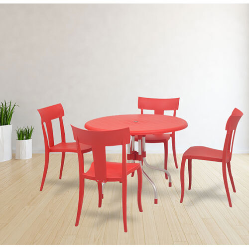 Cherry With Deck (4) Plastic Table Chair Set - Color: Red