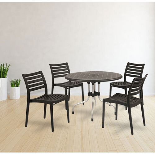 Cherry With Omega Plastic Dining Table With Chair - Color: Black