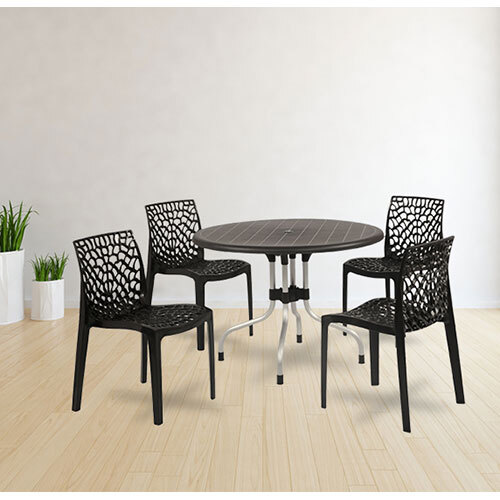 Cherry With Web 4 Seater Dining Table And Chairs - Color: Black