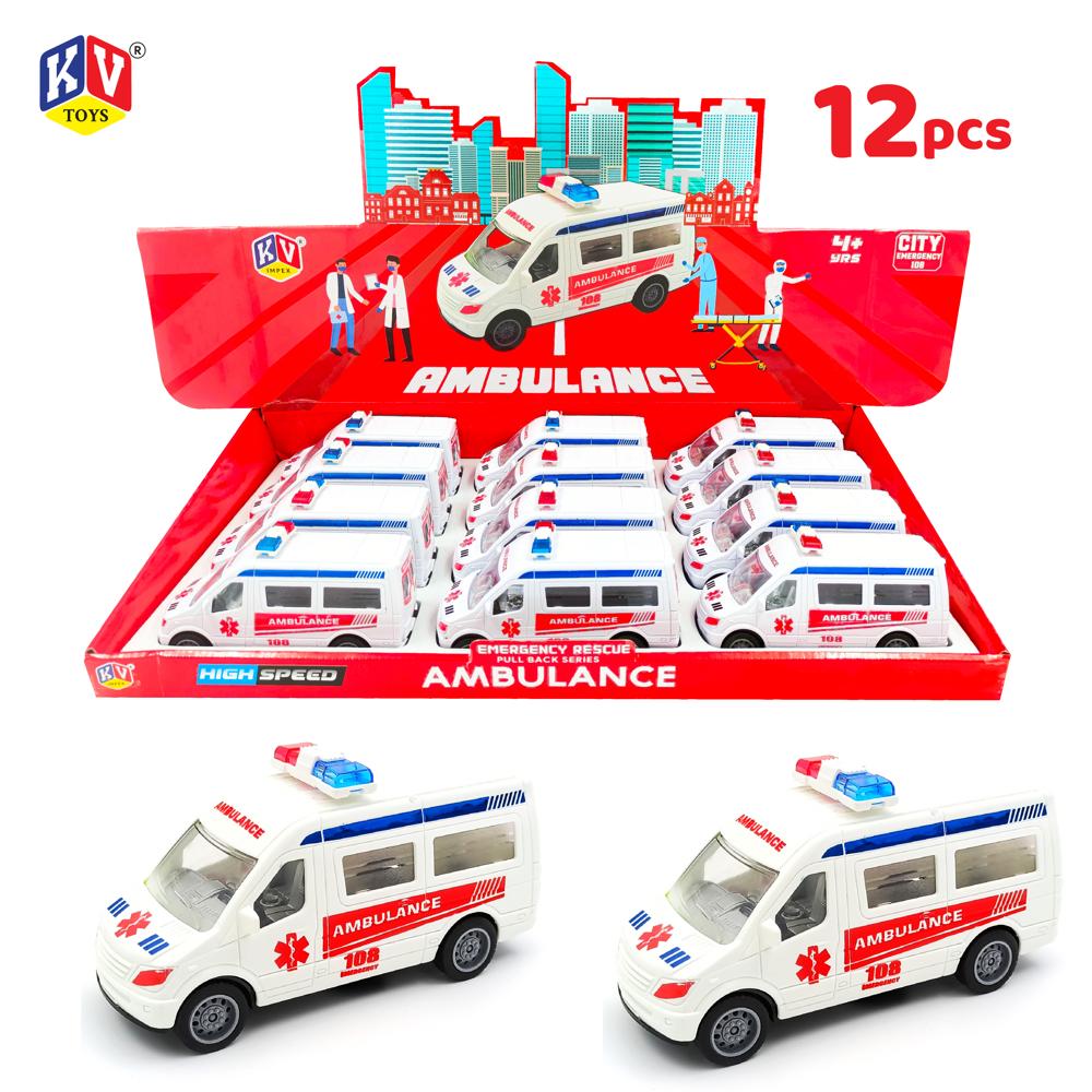 12 Pcs - Pull Back Ambulance With Light & Music (455)