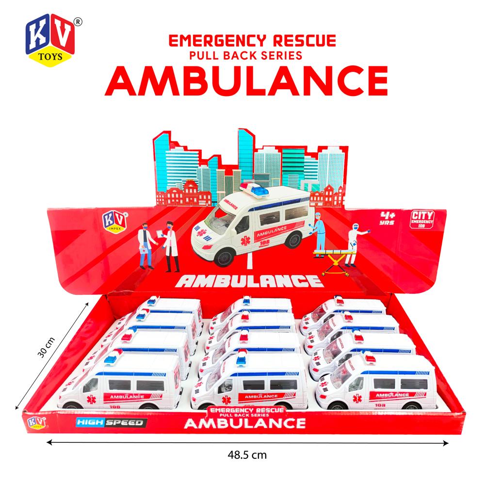 12 Pcs - Pull Back Ambulance With Light & Music (455)