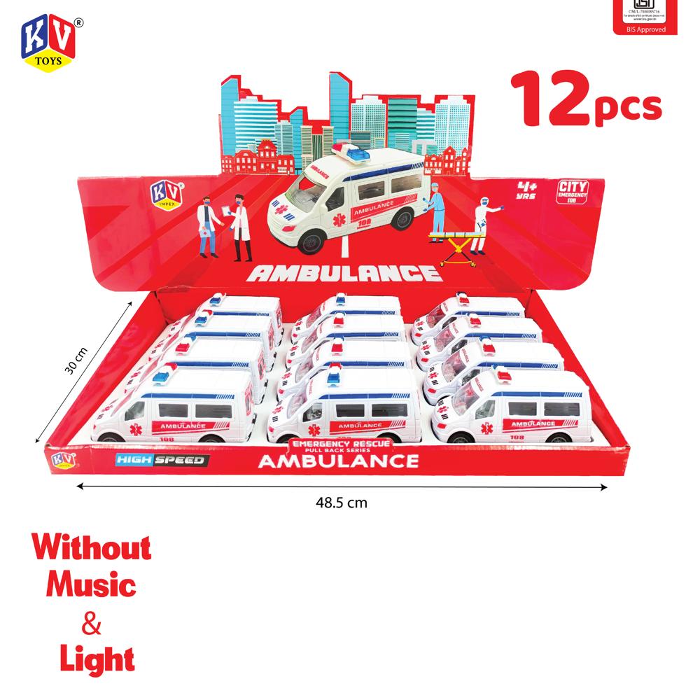 12 Pcs - Pull Back Ambulance Without Light & Music (455-1)
