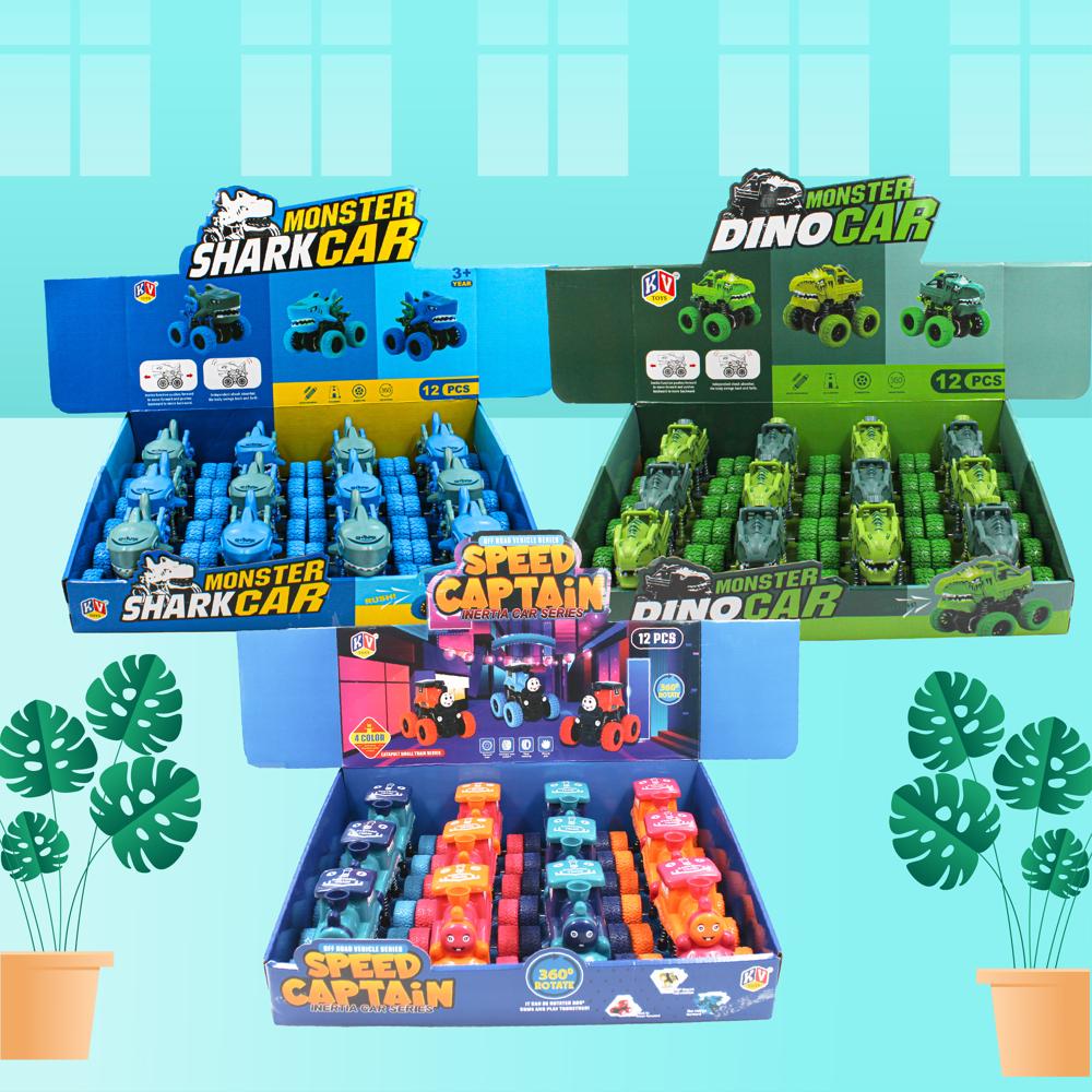 12 Pcs Friction Power Monster Shark, Dino & Speed Train Car With 360 Rotation (608 / 609 /610)