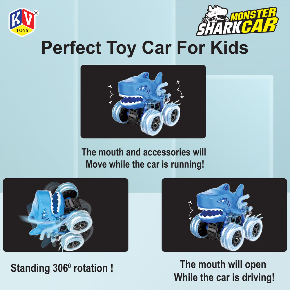 12 Pcs Friction Power Monster Shark Car With 360 Rotation (608)
