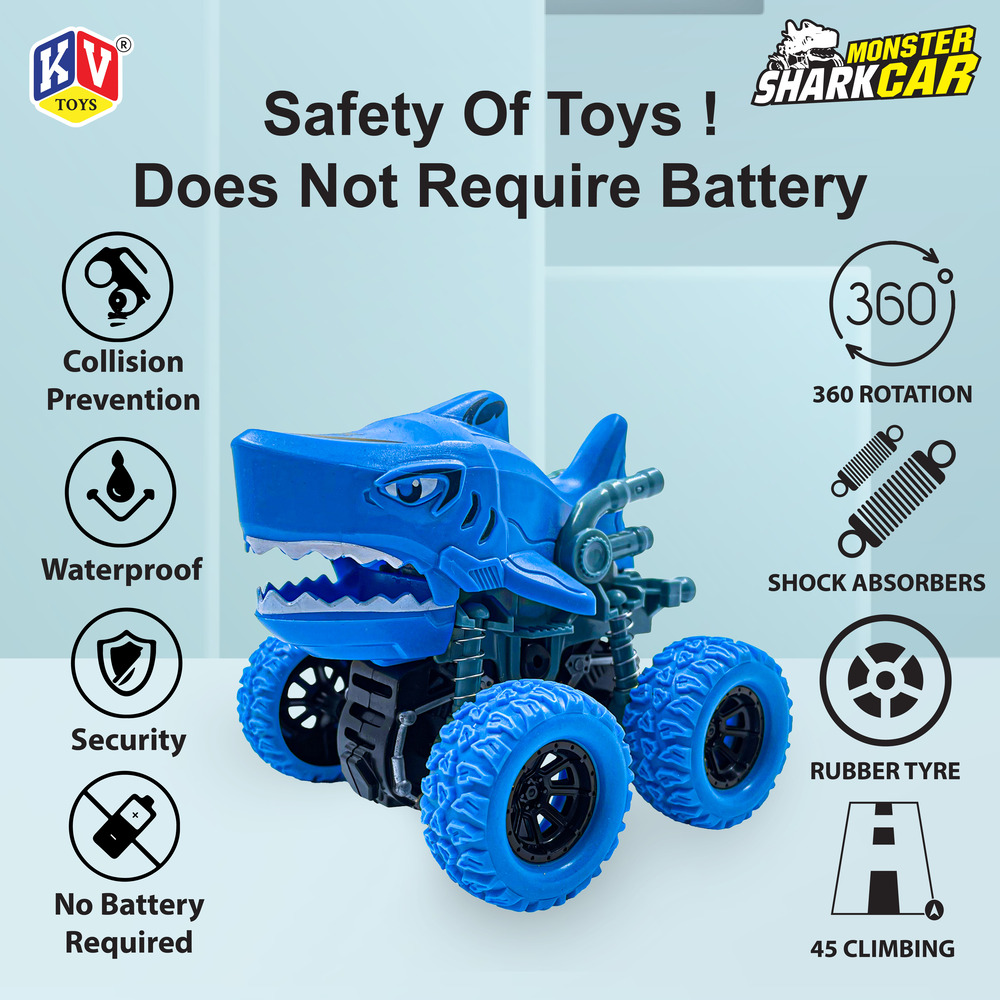 12 Pcs Friction Power Monster Shark Car With 360 Rotation (608)