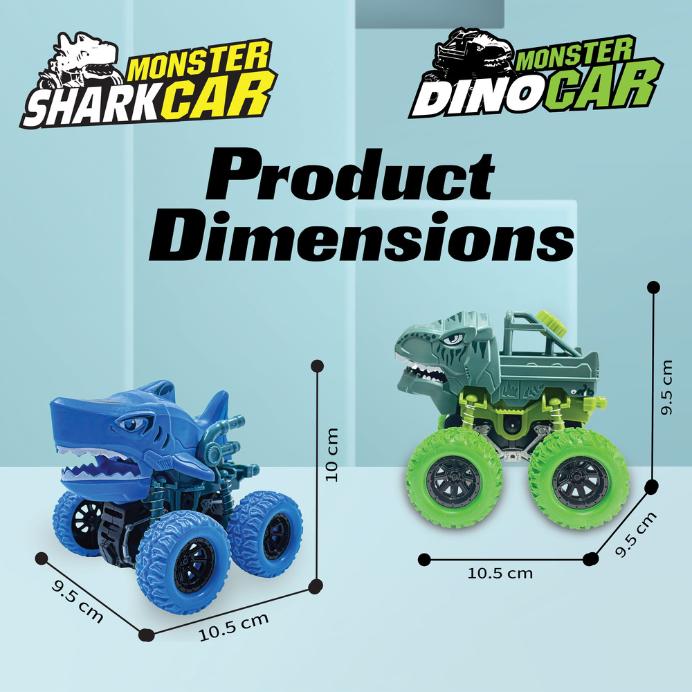 2 Pcs Friction Power Monster Dino & Shark With 360 Rotation (634)