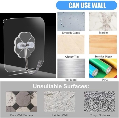 42m Hook Sticker Plastic Adhesive Wall Hook Transparent, Heavy