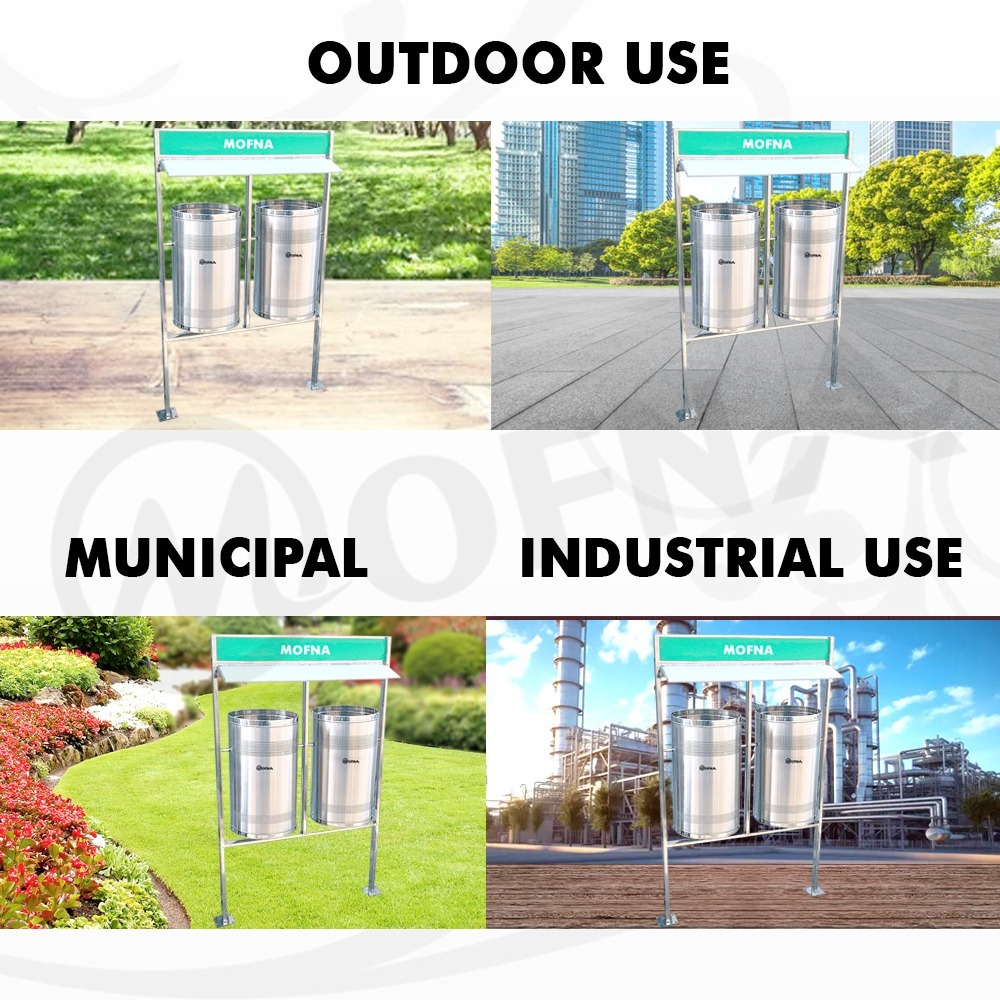 Stainless Steel Double Pole Dustbin With Roof & Name Plate - Capacity: 50-100 Ltr