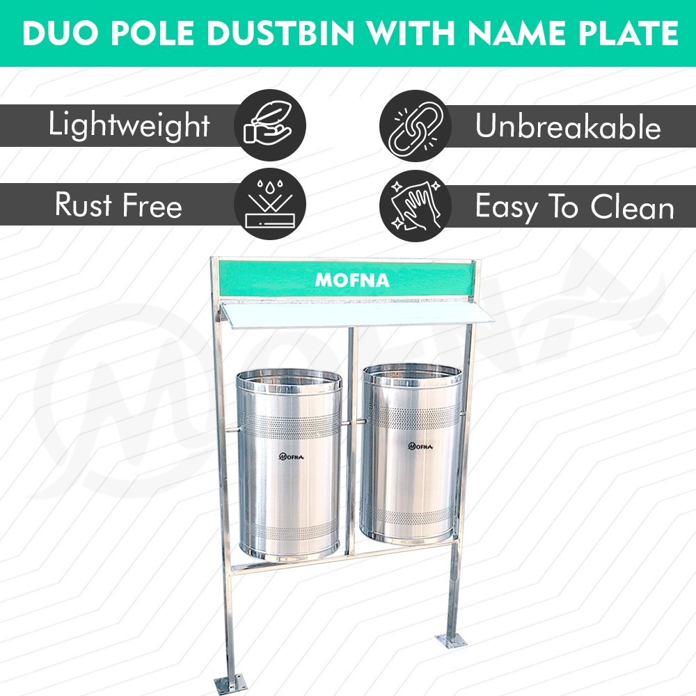 Stainless Steel Double Pole Dustbin With Roof & Name Plate - Capacity: 50-100 Ltr