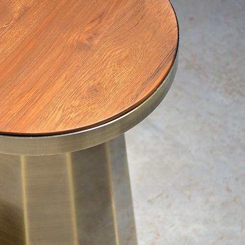 Slip Metal Side Table in Antique Brass Finish with Wooden Top