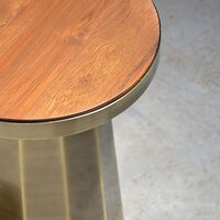 Slip Metal Side Table in Antique Brass Finish with Wooden Top