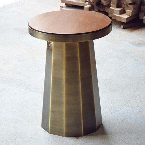 Slip Metal Side Table in Antique Brass Finish with Wooden Top