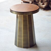 Slip Metal Side Table in Antique Brass Finish with Wooden Top