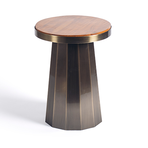 Slip Metal Side Table in Antique Brass Finish with Wooden Top