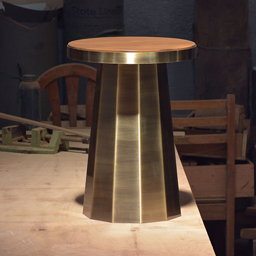 Slip Metal Side Table in Antique Brass Finish with Wooden Top