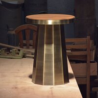 Slip Metal Side Table in Antique Brass Finish with Wooden Top