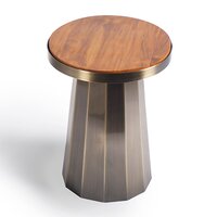 Slip Metal Side Table in Antique Brass Finish with Wooden Top