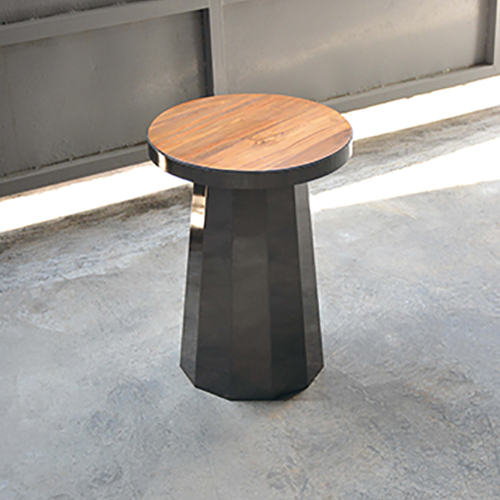 Slip Metal Side Table in Ethereal Black Finish with Wooden Top