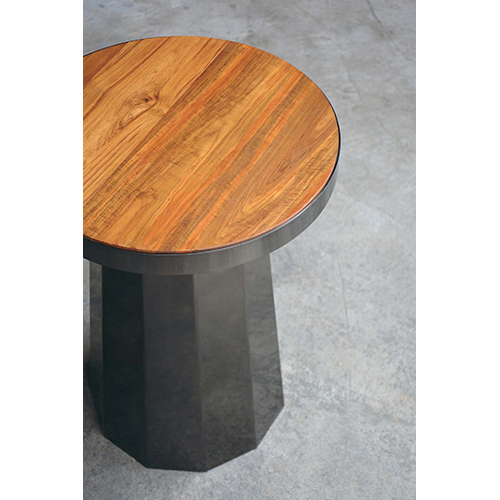 Slip Metal Side Table in Ethereal Black Finish with Wooden Top