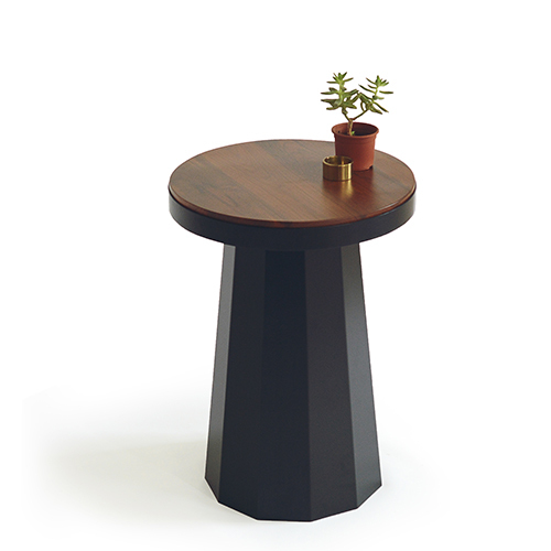 Slip Metal Side Table in Matte Black Finish with Wooden Top