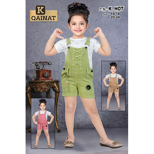 D.no-K.Hot Kids Short Dangri - High-Quality Cotton, Sizes S/M/L, Modern Printed Pattern, Washable Design for Active Girls