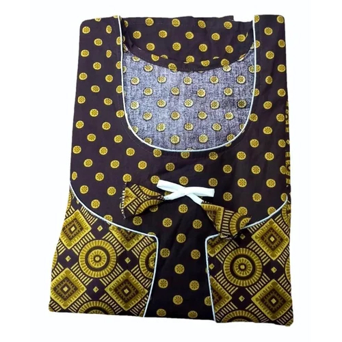 Ladies Black Printed Cotton Night Gown