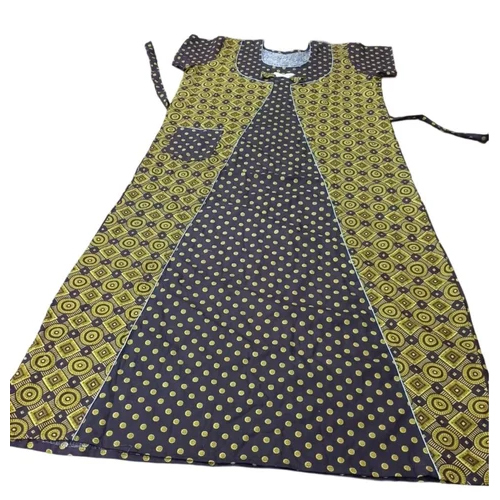 Ladies Black Printed Cotton Night Gown