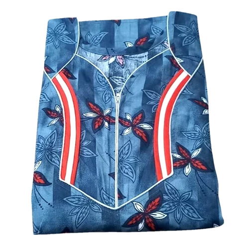 Ladies Blue Printed Cotton Night Gown