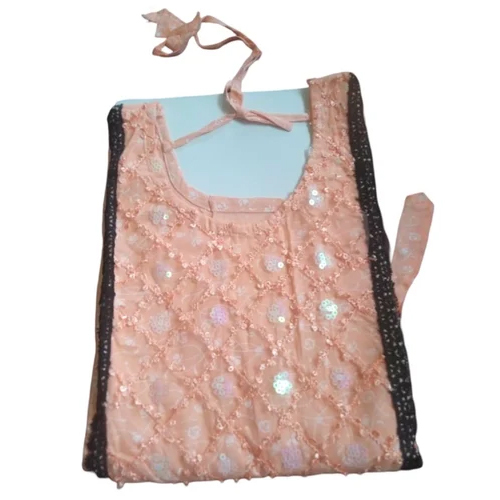 Ladies Peach Embroidered Cotton Night Gown