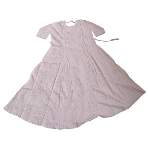 Ladies Peach Embroidered Cotton Night Gown