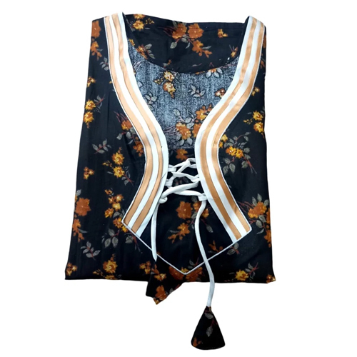Ladies Black Floral Printed Cotton Night Gown